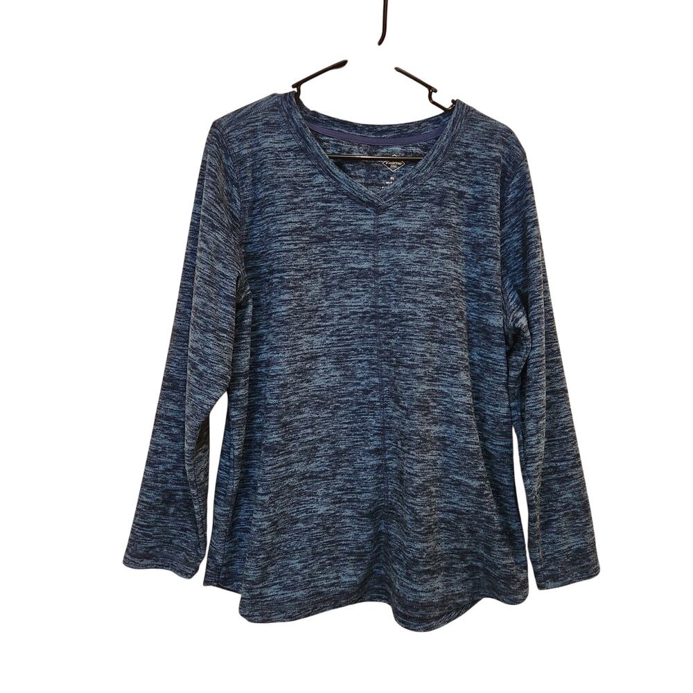 St. John's Bay Blue V-Neck Pullover Classic Long Sleeve T-Shirt Casual Size XL